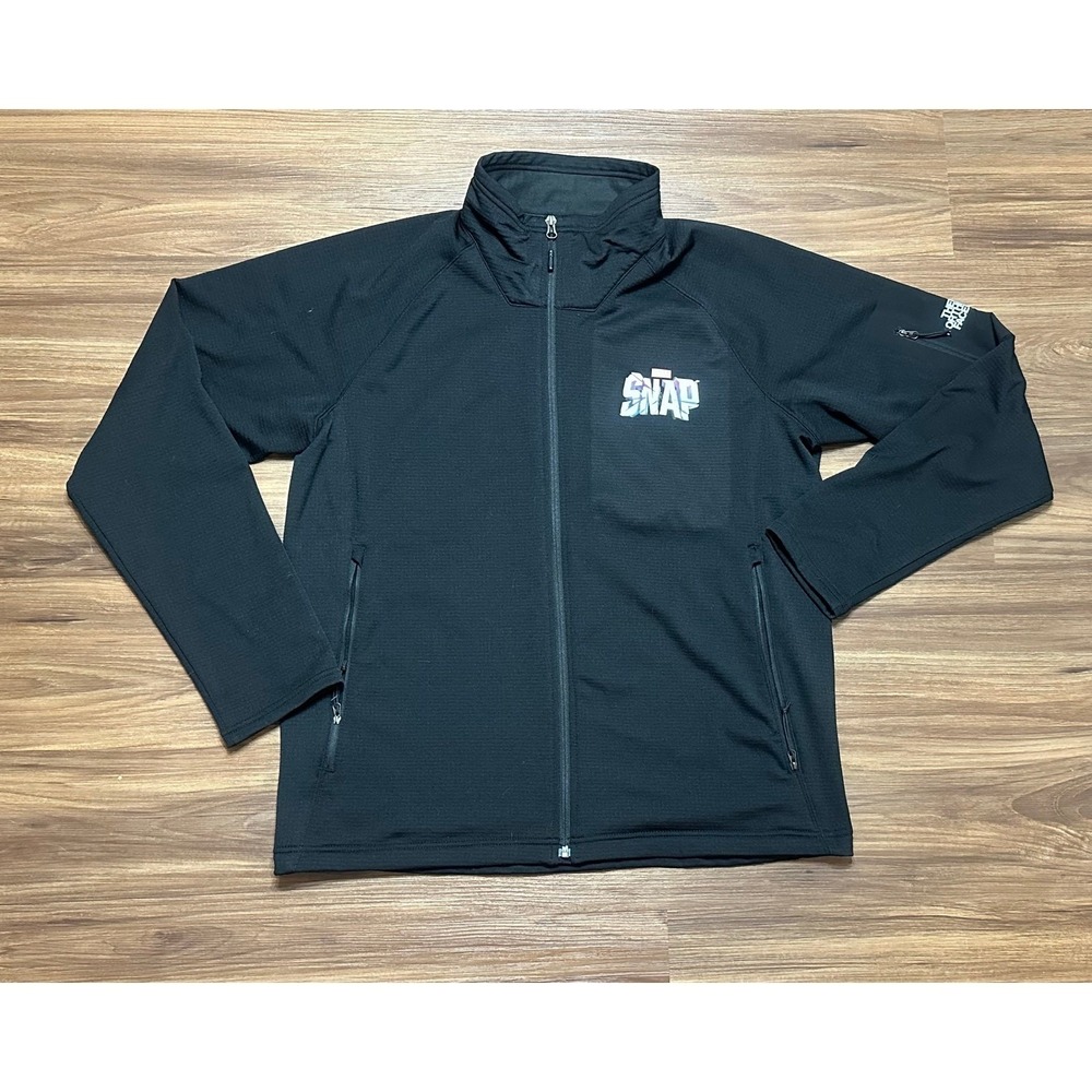 North Face Mountain Peaks Marvel Snap Logo Fleece Jacket Sz XL Black Full Zip